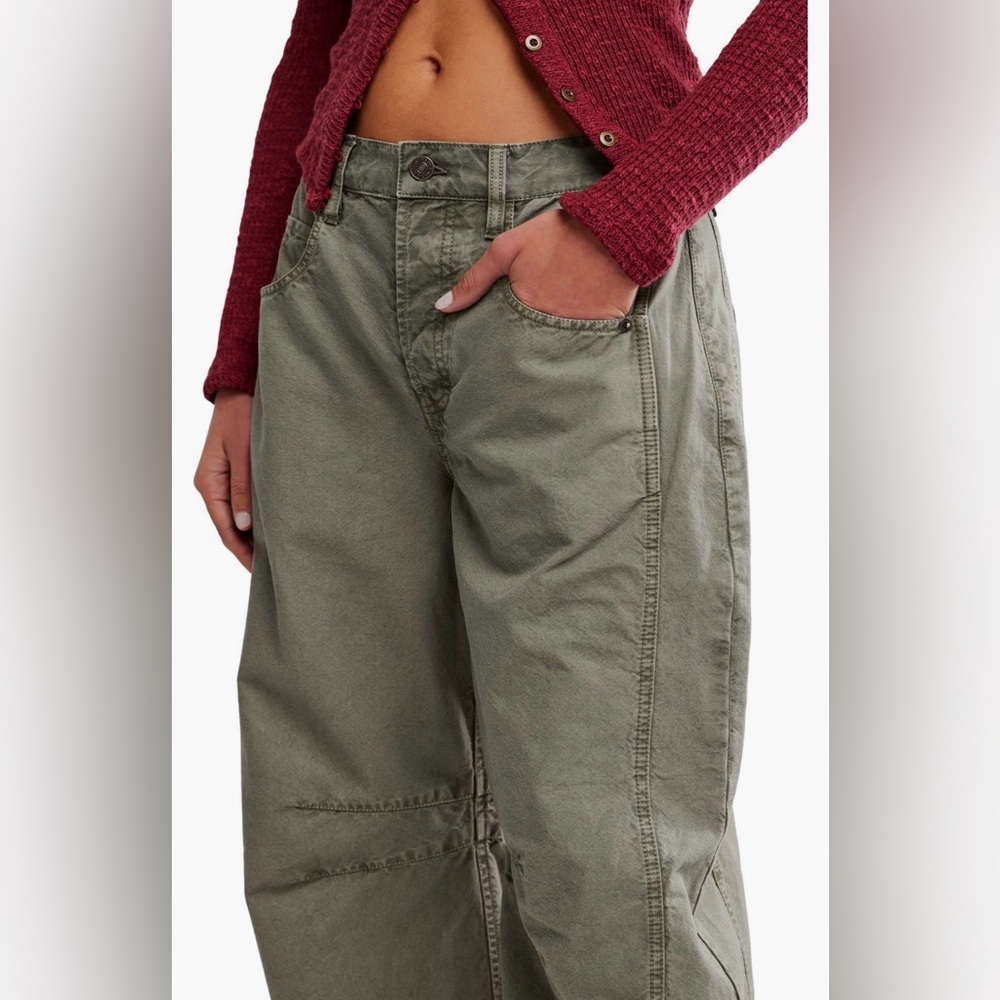 Free People Olive Green Wide-Leg Pants - Picture 4 of 6